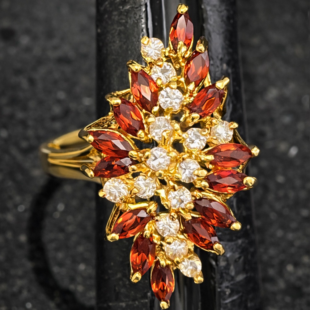 Suzanne Somers Vintage Real Garnet Gemstone Cz Huge Cocktail Statement Ring Gold 79$